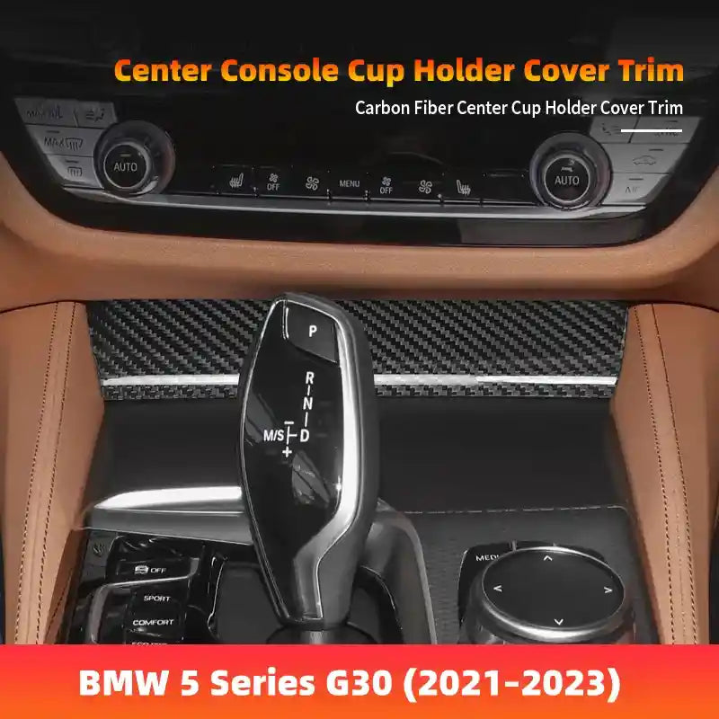 BMW 5 Series G30 2021-2023 Dry Carbon Fiber Center Console Cup Holder Cover Trim Interior Overlay Compatible With BMW 5 Series G30 Interior Upgrade Accessory
