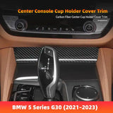 BMW 5 Series G30 2021-2023 Dry Carbon Fiber Center Console Cup Holder Cover Trim Interior Overlay Compatible With BMW 5 Series G30 Interior Upgrade Accessory