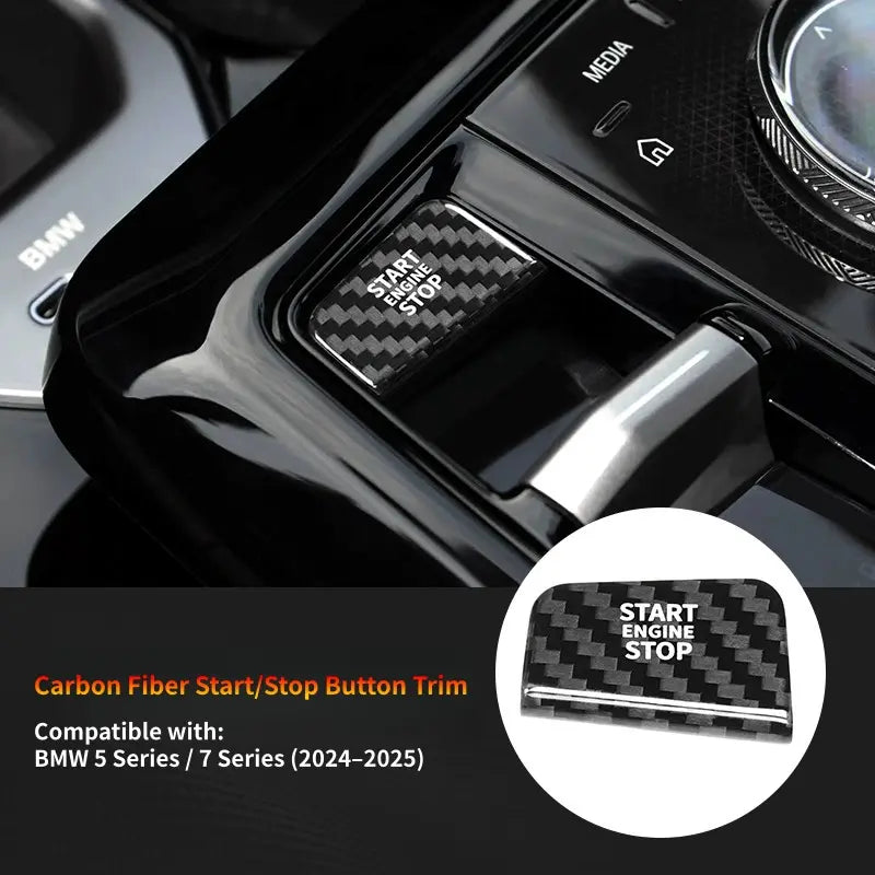 Real Carbon Fiber Engine Start Stop Button Cover Trim for BMW 5 Series 7 Series G60 G70 2024-2025 Interior Decoration