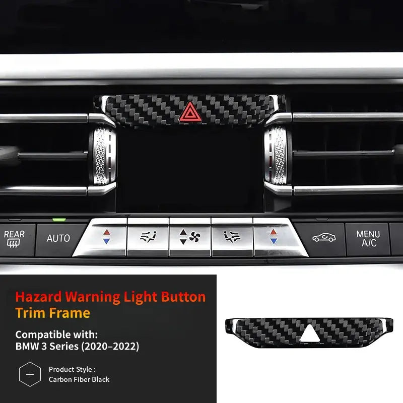 Dry Carbon Fiber Hazard Light Switch Trim Cover for BMW 3 Series G20 G28 2020-2022 Interior Dashboard Overlay Accessory