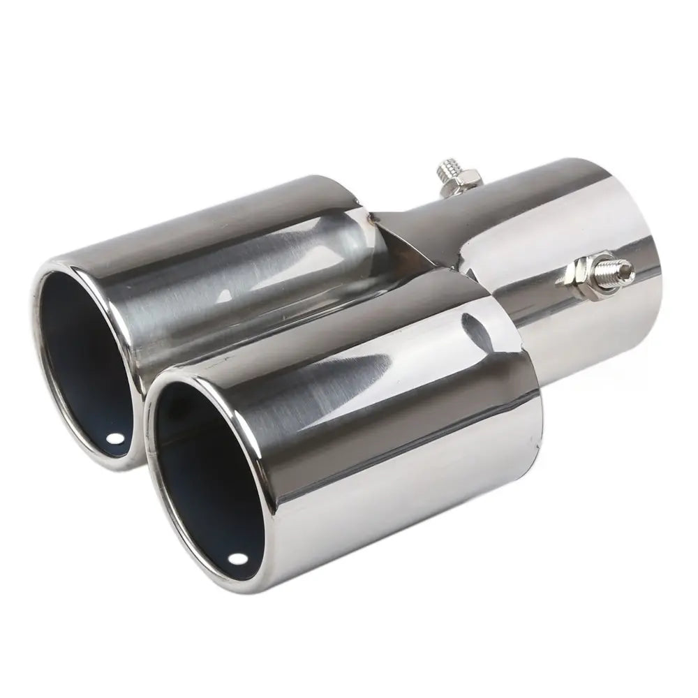 Universal 63mm Stainless Steel Dual Outlet Exhaust Tip Burnt Blue Finish Single Layer Clamp-On Car Tailpipe Upgrade