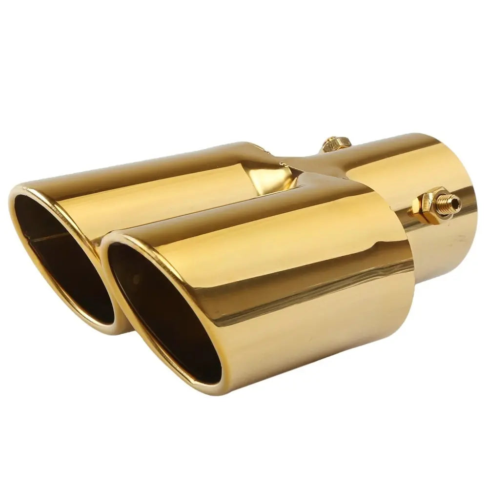 Universal 63mm Stainless Steel Dual Outlet Exhaust Tip Burnt Blue Finish Single Layer Clamp-On Car Tailpipe Upgrade
