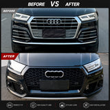 Front Bumper Upper Grille RSQ5 Style Gloss Black Replacement Grill Fit For Audi Q5 SQ5 Sline 2017-2020