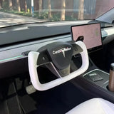Tesla Model 3 Yoke Style Steering Wheel 2017-2023 Smooth White Leather Replacement